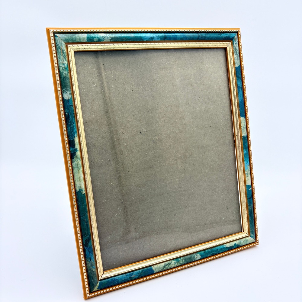 Vintage Teal Blue Marble Pattern 8x10 Picture Frame Gold Trim Tabletop Decor